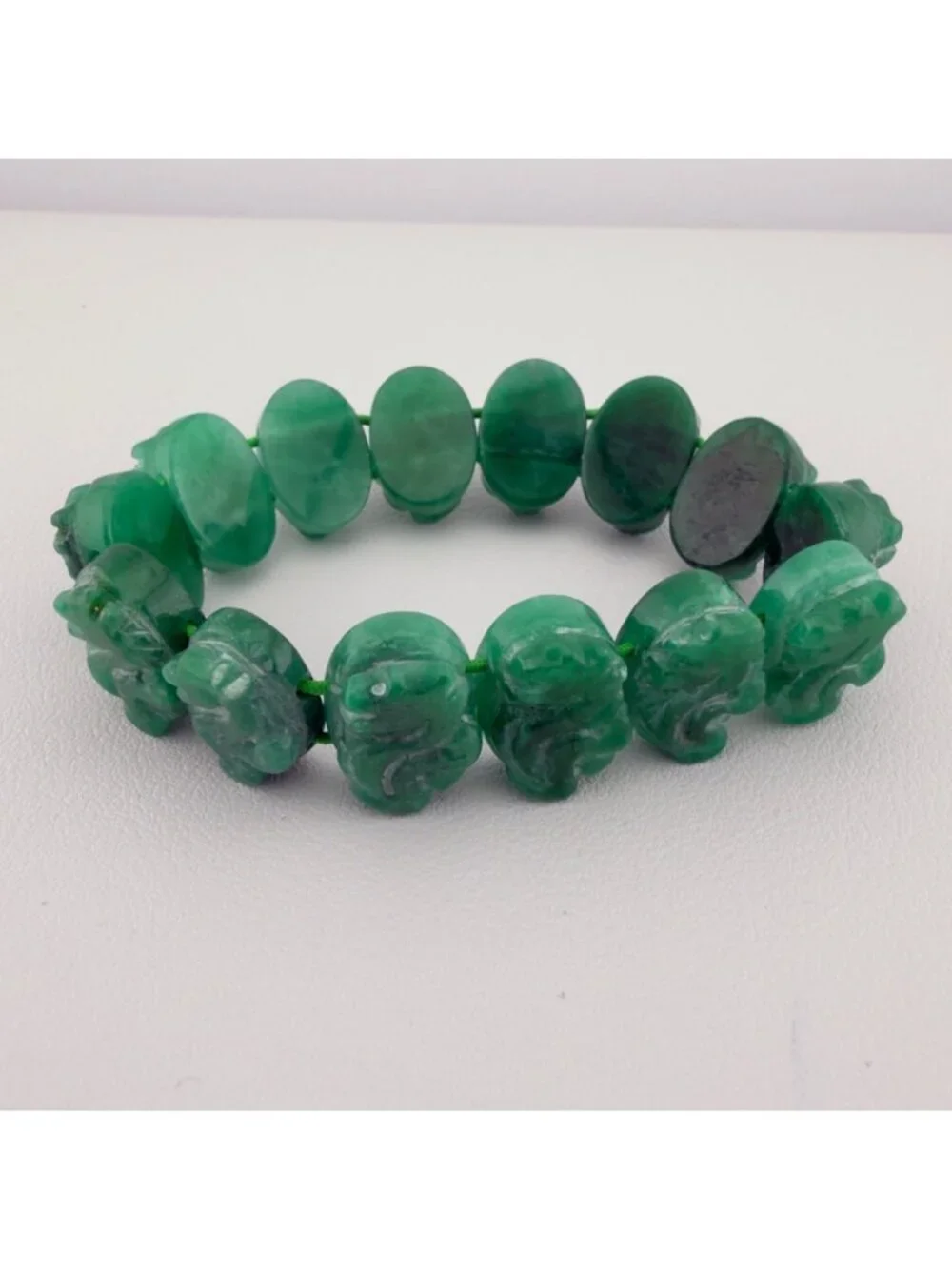 Green Carved Stone Dragon Stretch Bracelet Panel